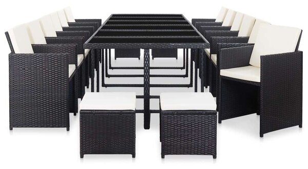 VidaXL Kültéri Étkezőgarnitúra - 17 részes - Fekete Polyrattan