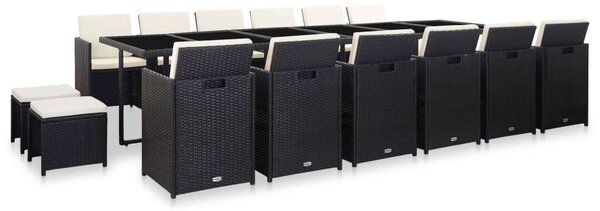 VidaXL Kültéri Étkezőgarnitúra - 17 részes - Fekete Polyrattan