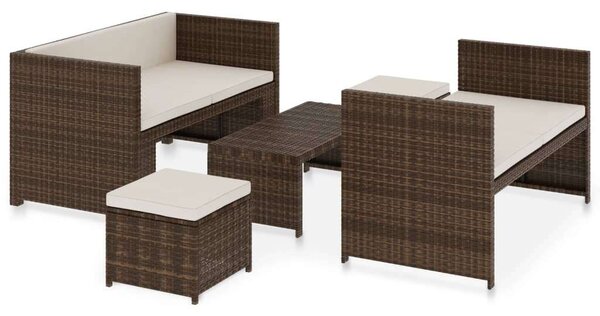 VidaXL 5 részes Kerti Ülőgarnitúra - Barna Polyrattan