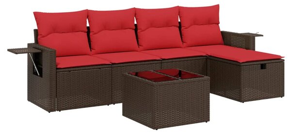 6 db barna polyrattan kerti kanapégarnitúra párnákkal