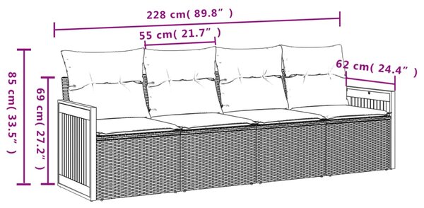 4 db szürke polyrattan kerti kanapégarnitúra párnákkal