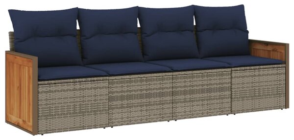 4 db szürke polyrattan kerti kanapégarnitúra párnákkal