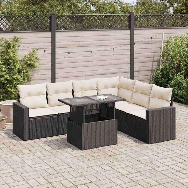 VidaXL Polyrattan Kerti Ülőgarnitúra - 7 részes - Fekete