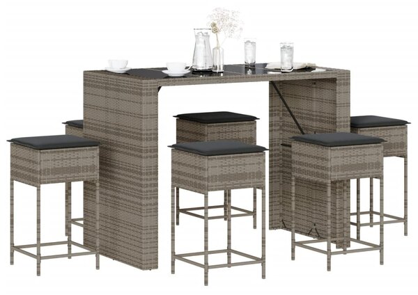 7 részes szürke polyrattan kerti bárszett párnákkal