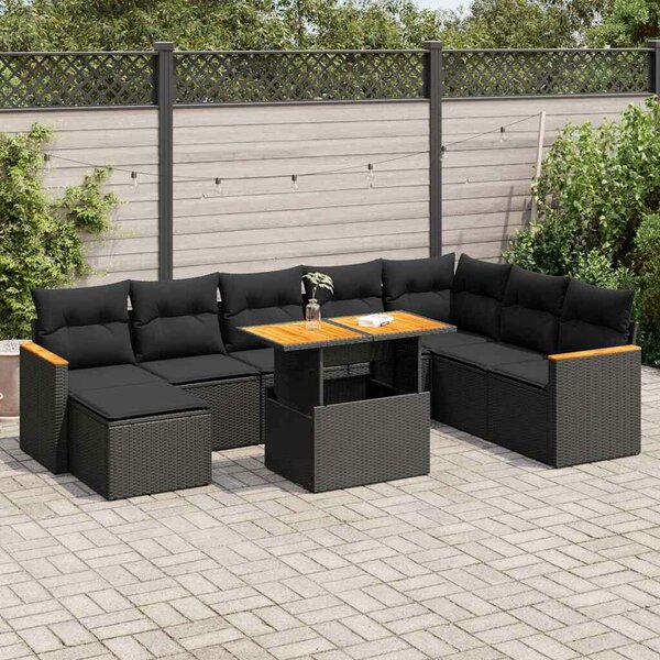 VidaXL Polyrattan Kerti Ülőgarnitúra - 9 részes - Fekete