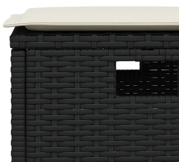 5 db fekete polyrattan kerti étkezőgarnitúra párnákkal