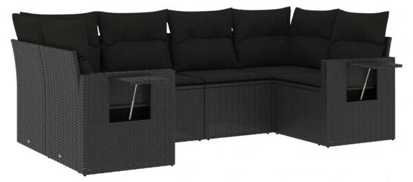 Polyrattan Kerti Ülőgarnitúra - 6 részes - Fekete