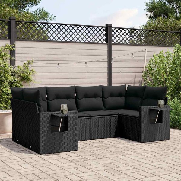 Polyrattan Kerti Ülőgarnitúra - 6 részes - Fekete