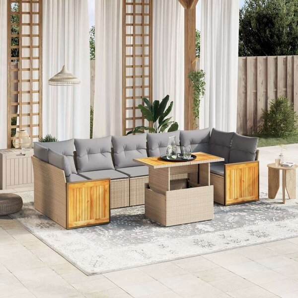 VidaXL Polyrattan Kerti Ülőgarnitúra - 8 részes - Bézs