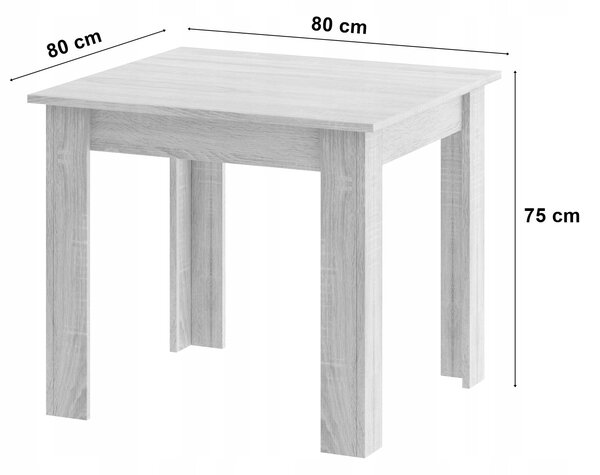 Szett: fehér-sonoma négyzet asztal 80×80 cm + 4 db MARK szék fekete/natúr láb