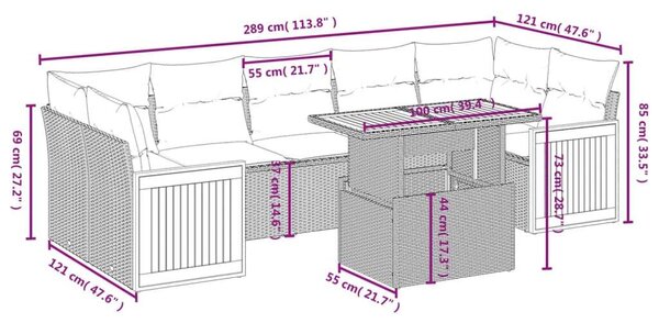VidaXL Polyrattan Kerti Ülőgarnitúra - 8 részes - Bézs