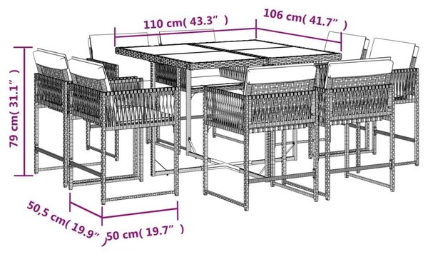 VidaXL Polyrattan Kerti Étkezőgarnitúra - 9 részes - Fekete