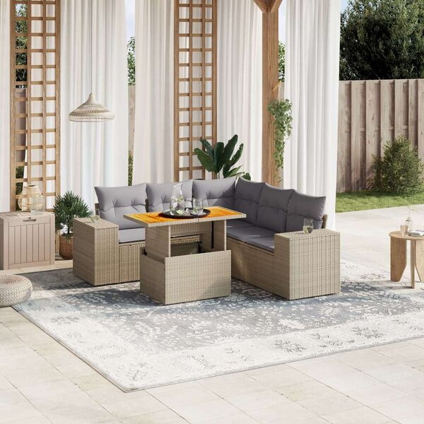 VidaXL Polyrattan Kerti Ülőgarnitúra - 6 részes - Bézs
