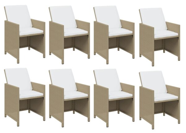 13 részes bézs polyrattan kerti étkezőgarnitúra párnákkal