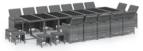 19 részes szürke polyrattan kerti étkezőgarnitúra párnákkal
