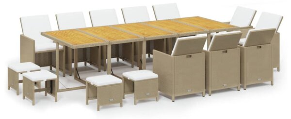 15 részes bézs polyrattan kerti étkezőgarnitúra párnákkal
