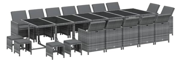 19 részes szürke polyrattan kerti étkezőgarnitúra párnákkal
