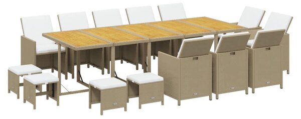 15 részes bézs polyrattan kerti étkezőgarnitúra párnákkal