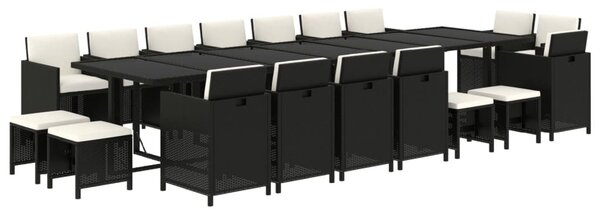 19 részes fekete polyrattan kerti étkezőgarnitúra párnákkal