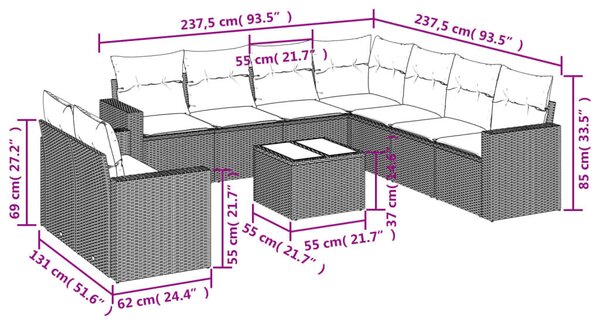 VidaXL Polyrattan Kerti Ülőgarnitúra - 10 részes - Bézs