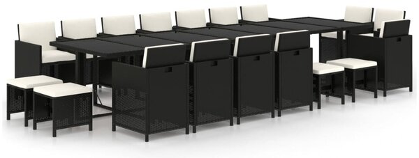 19 részes fekete polyrattan kerti étkezőgarnitúra párnákkal