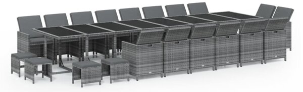 21 részes szürke polyrattan kerti étkezőgarnitúra párnákkal