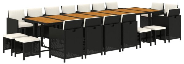 19 részes fekete polyrattan kerti étkezőgarnitúra párnákkal