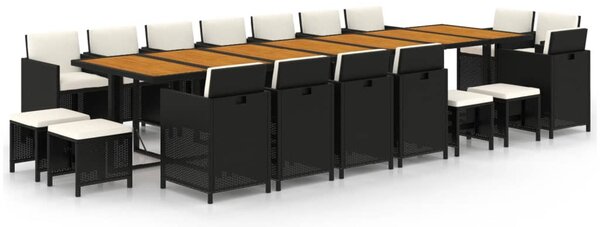19 részes fekete polyrattan kerti étkezőgarnitúra párnákkal