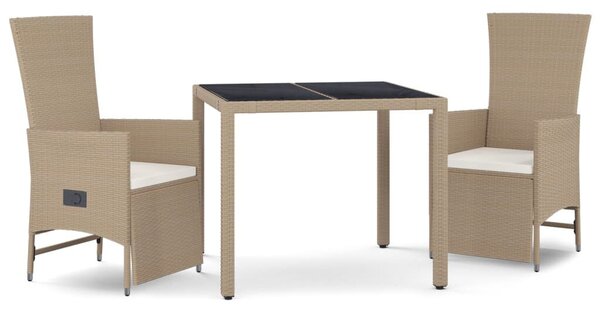 VidaXL 3 részes bézs polyrattan kerti étkezőgarnitúra párnákkal