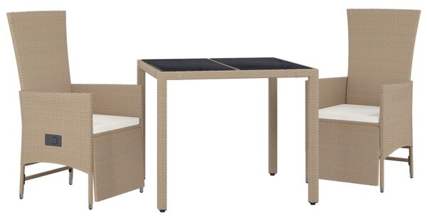 VidaXL 3 részes bézs polyrattan kerti étkezőgarnitúra párnákkal