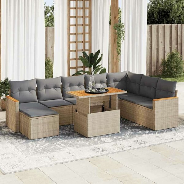 VidaXL Polyrattan Kerti Ülőgarnitúra - Akácfa - 9 részes - Bézs