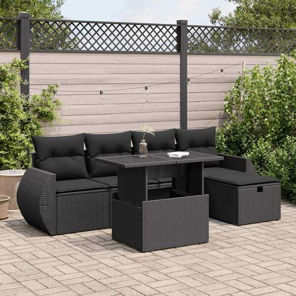 VidaXL Polyrattan Kerti Ülőgarnitúra - 6 részes - Fekete