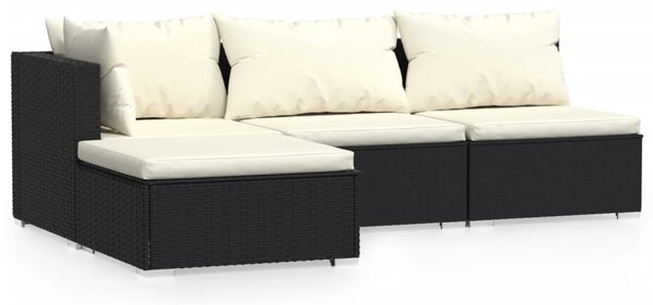 4 részes fekete polyrattan kerti bútorszett párnákkal
