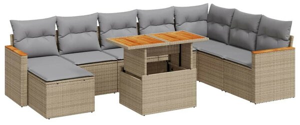 VidaXL Polyrattan Kerti Ülőgarnitúra - Akácfa - 9 részes - Bézs