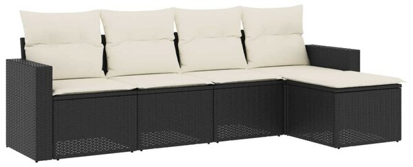 VidaXL 5 részes fekete polyrattan kerti kanapészett párnákkal