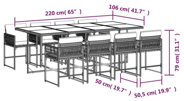 VidaXL - 9 részes Kerti Étkezőgarnitúra - Polyrattan - Fekete