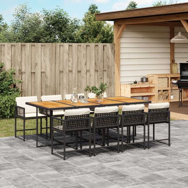 VidaXL - 9 részes Kerti Étkezőgarnitúra - Polyrattan - Fekete