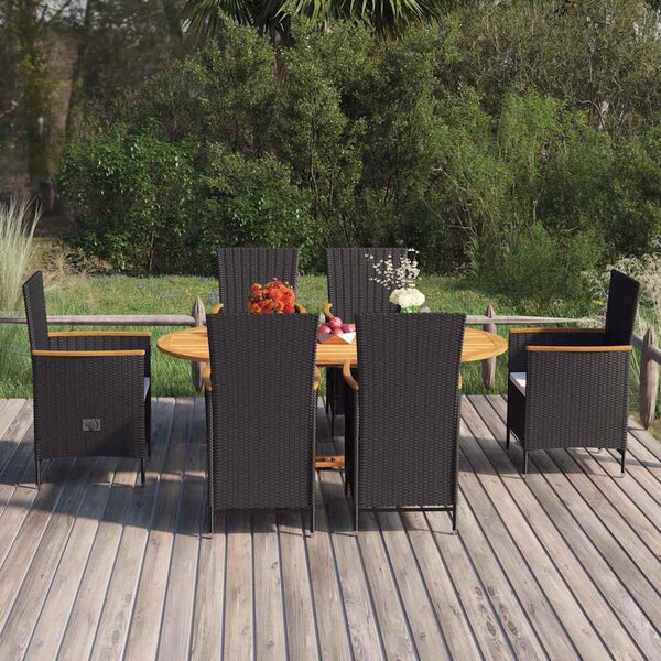 7 részes fekete polyrattan kerti étkezőgarnitúra