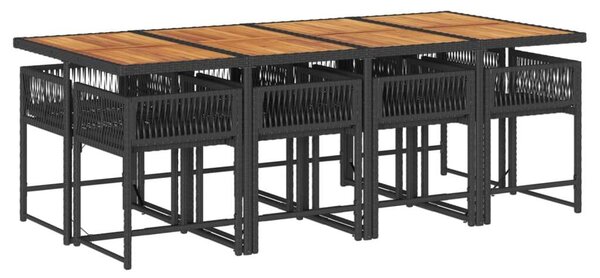VidaXL - 9 részes Kerti Étkezőgarnitúra - Polyrattan - Fekete