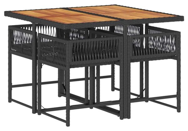 VidaXL Polyrattan Kerti Étkezőgarnitúra - 5 részes - Fekete