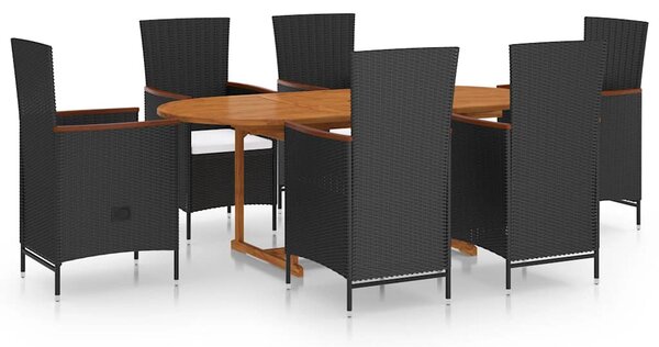 7 részes fekete polyrattan kerti étkezőgarnitúra