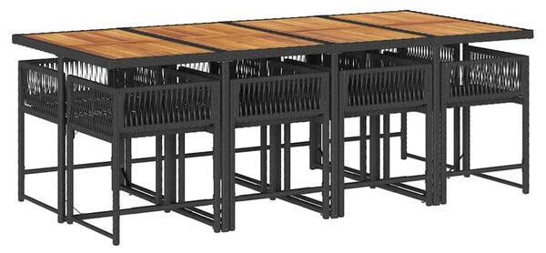 VidaXL - 9 részes Kerti Étkezőgarnitúra - Polyrattan - Fekete