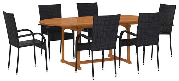 7 részes fekete polyrattan kerti étkezőgarnitúra