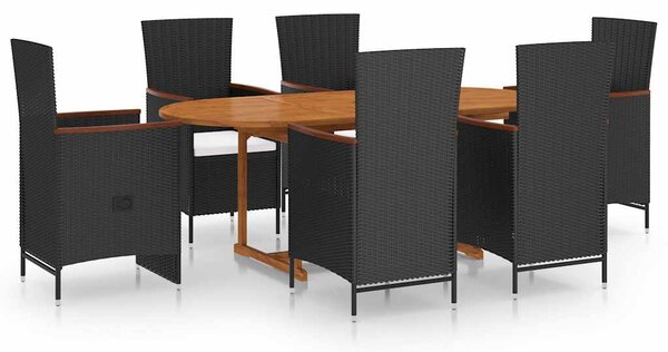 7 részes fekete polyrattan kerti étkezőgarnitúra