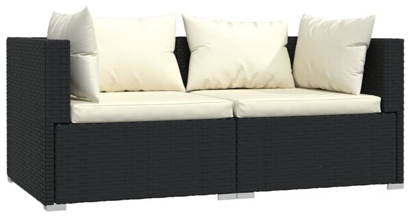 VidaXL 3 részes fekete polyrattan kerti ülőgarnitúra párnákkal