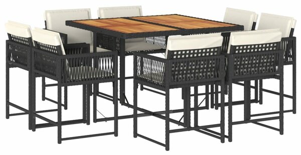 VidaXL 9 részes fekete polyrattan kerti étkezőgarnitúra párnákkal