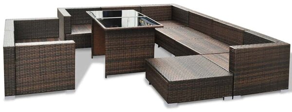 10-részes barna polyrattan kerti bútorszett párnákkal