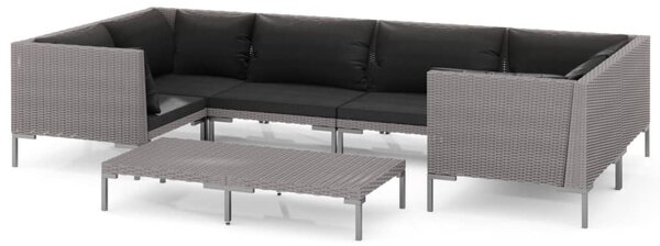 7 részes sötétszürke polyrattan kerti bútorszett párnákkal