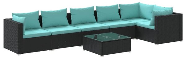 7 részes fekete polyrattan kerti ülőgarnitúra párnákkal