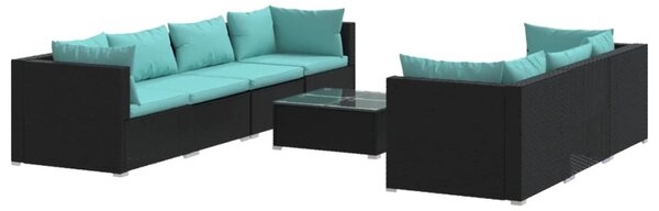 8 részes fekete polyrattan kerti ülőgarnitúra párnákkal
